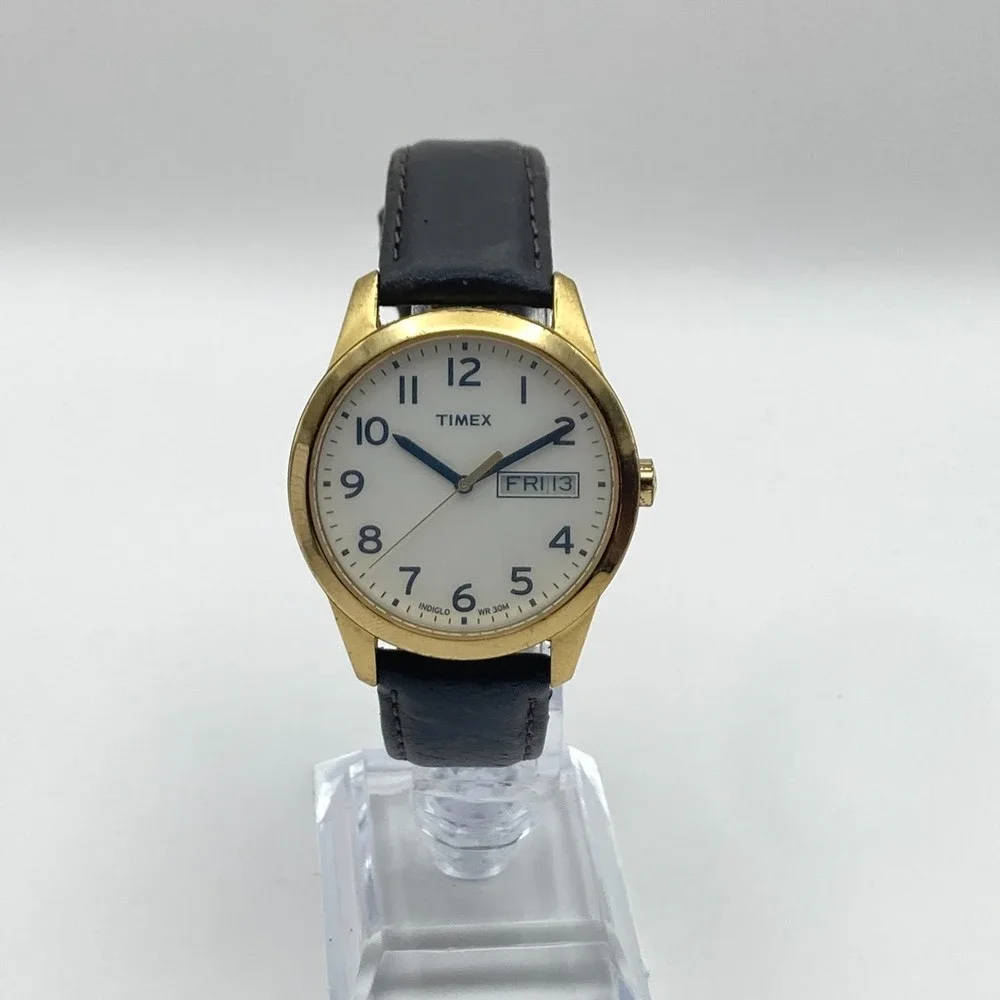 Timex Easy Reader Men's Watch 36mm CLOUDY Gold Tone Indiglo Day Date New Battery
